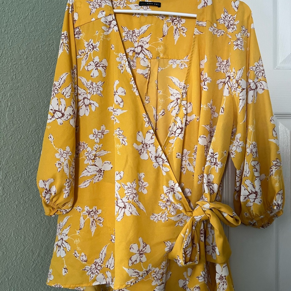 West Kei Yellow Floral Wrap Blouse